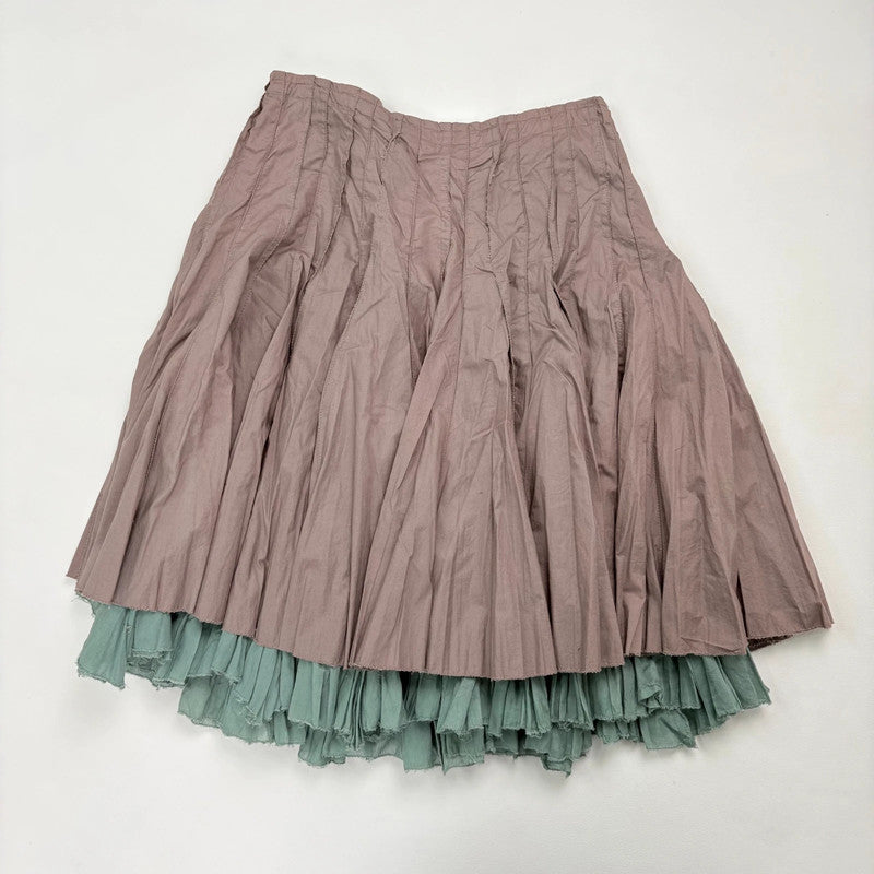 pleated flared cotton midi skirt