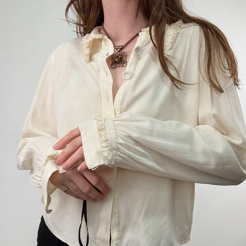 antique cream pleated ruffle Edwardian lace shirt