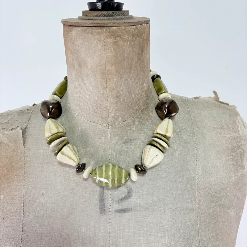 Chunky green brown bead necklace