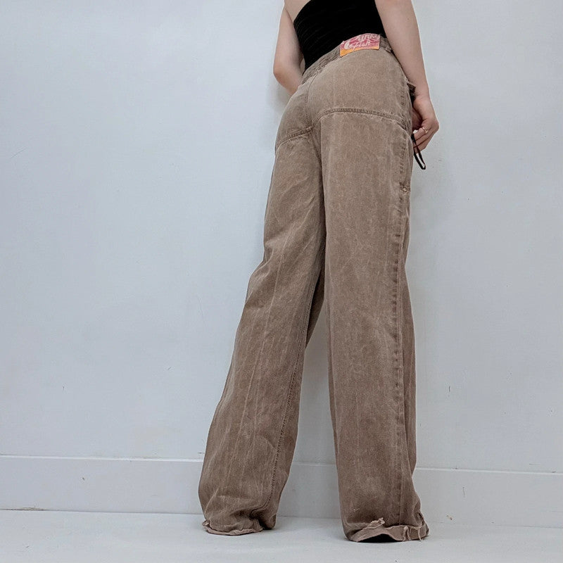 drop waist brown denim utility belted jeans