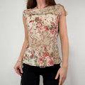 Lace Print cowl neck Drape Vest