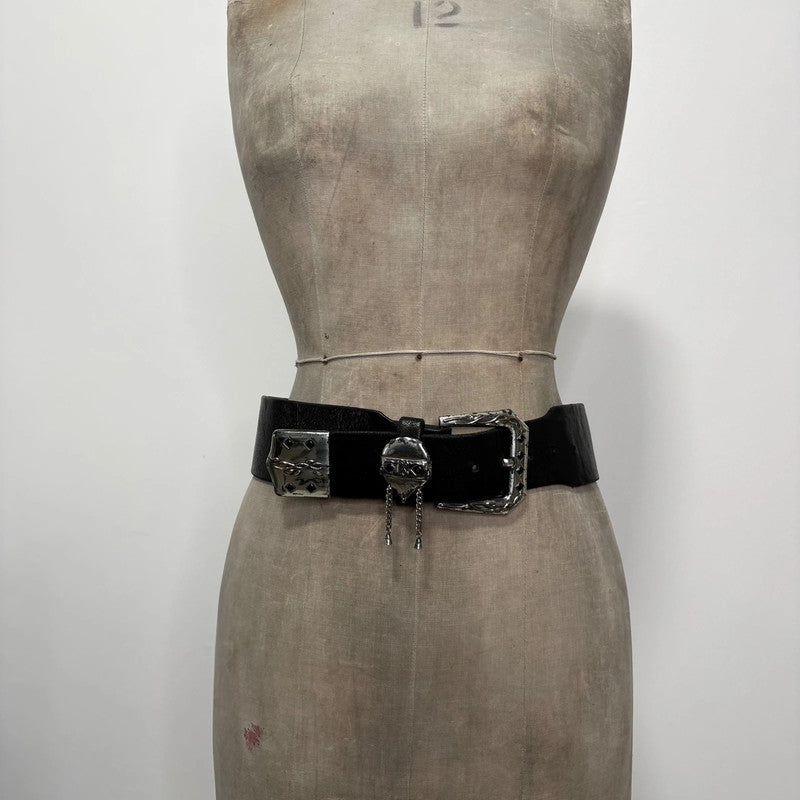 thick black leather buckle belt