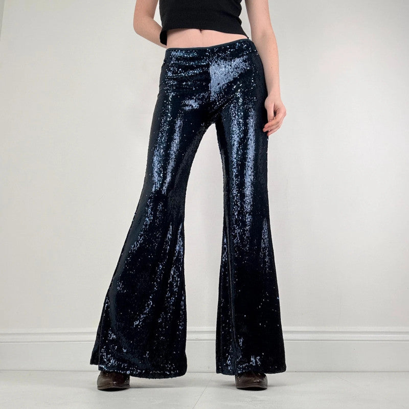 blue sequin metalic Free People flares