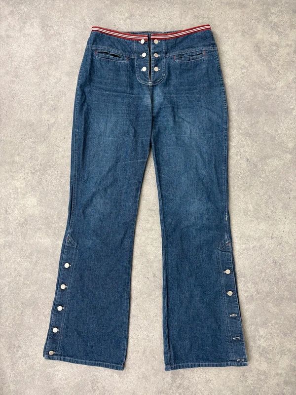 Vintage napoleonic nautical button up denim flares