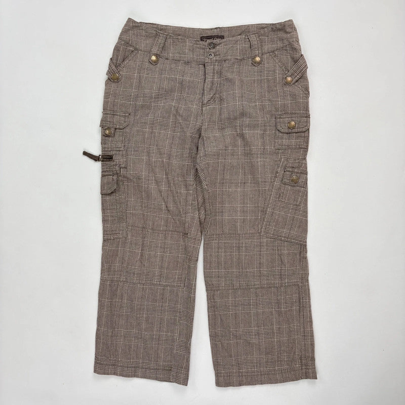 brown tartan cropped utility trousers