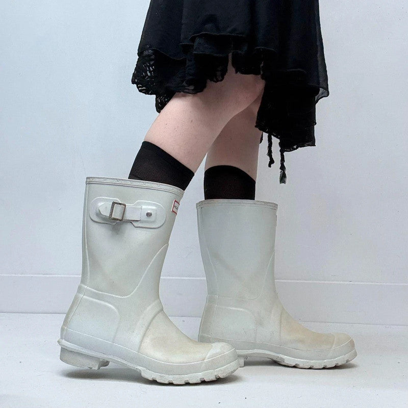 white mid calf hunter boots