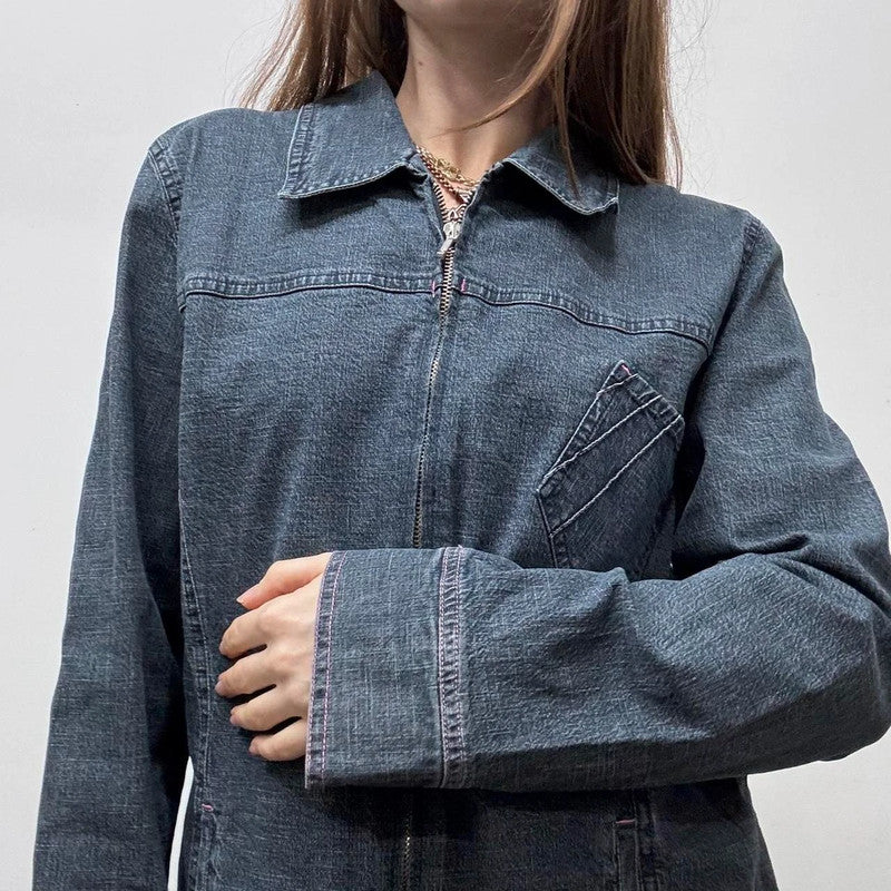 dark denim zip-up boxy jacket
