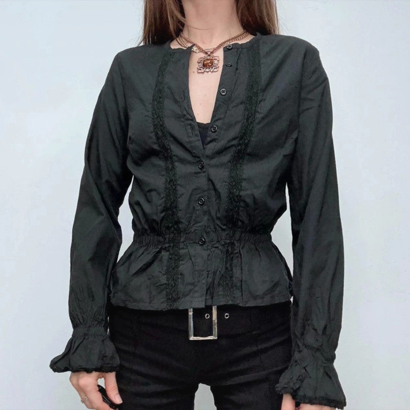 black flared lace gothic shirt