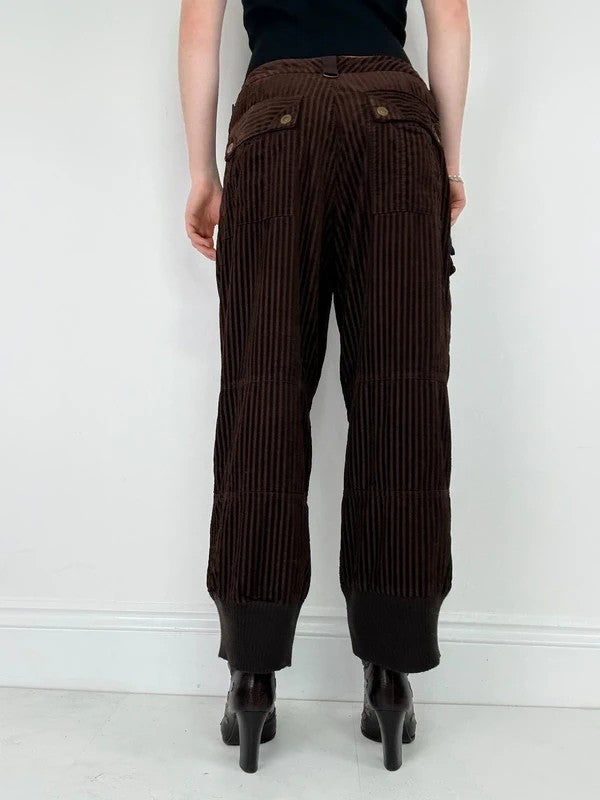 brown pinstriped ribbed Jumbo cord capri trousers