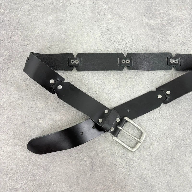Black leather silver link belt