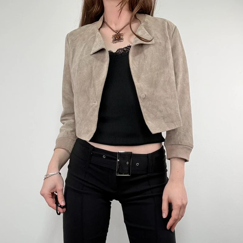 tan suede cropped boxy jacket