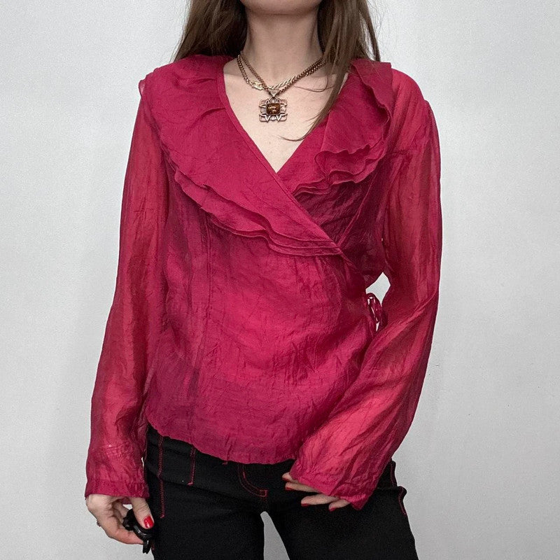 pink sheer layered wrap top