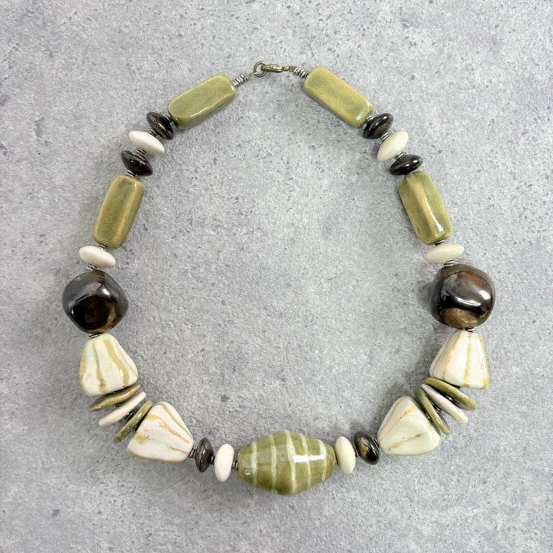 Chunky green brown bead necklace
