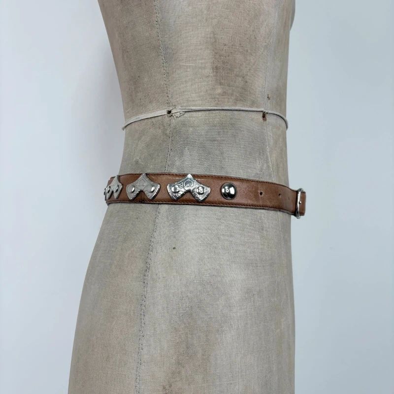 silver metal western leather belt