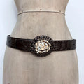 brown leather embossed boho western belt