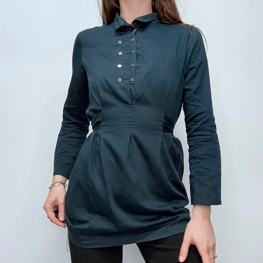 Navy flared studded shirt