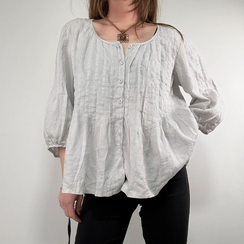 french grey pleated linen shirt