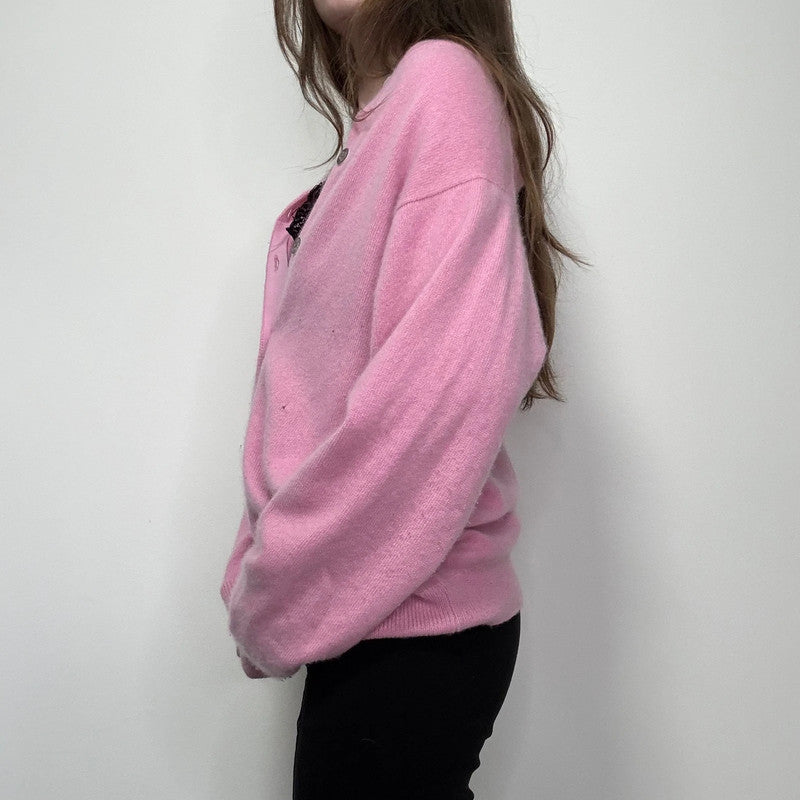 pink cashmere knitted slouchy oversized cardigan