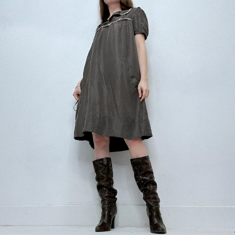 preppy pleated silk mini dress