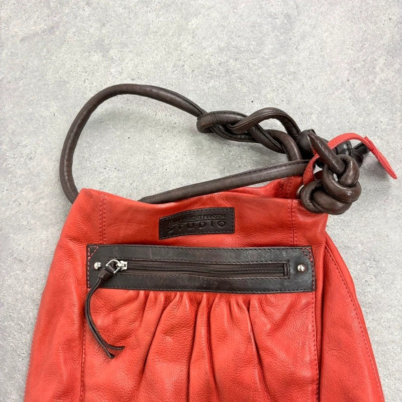 Vintage Red leather ruched pouch bag