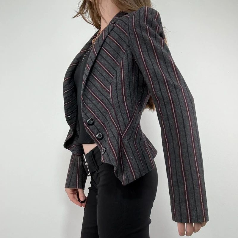 Striped fitted cropped archival blazer
