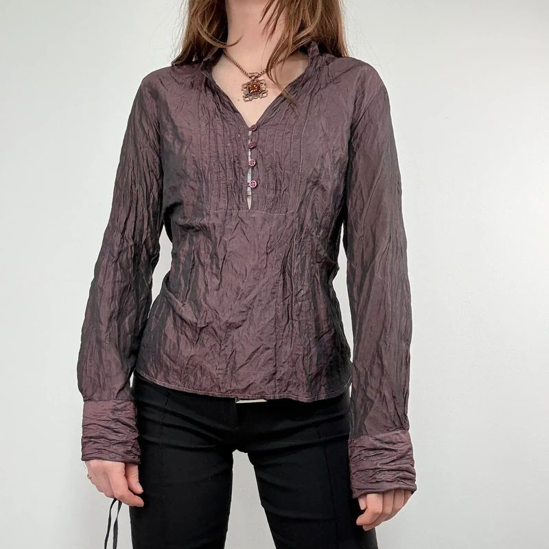 crinkle flared gathered blouse