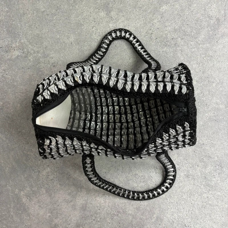 Vintage crochet can tab silver barrel handbag