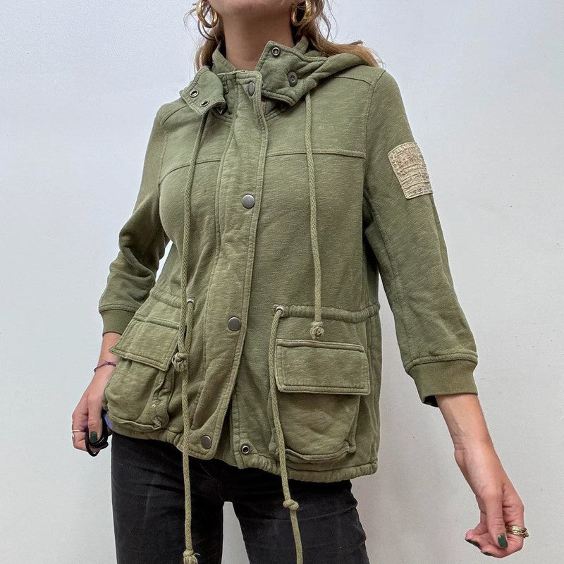 khaki cotton jersey cargo utility jacket