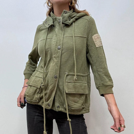 khaki cotton jersey cargo utility jacket