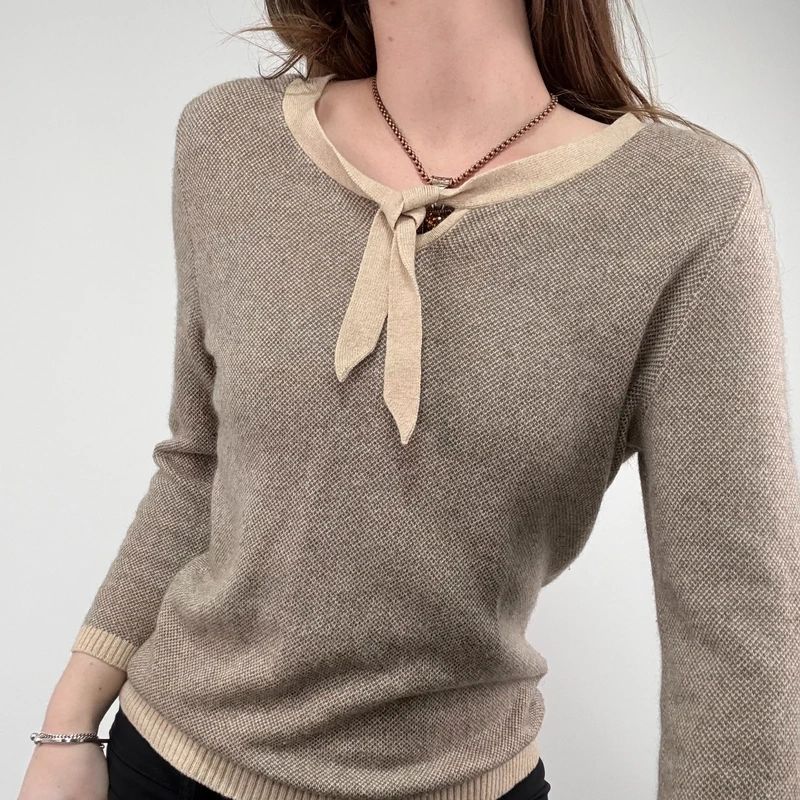 brown cashmere bow jumper