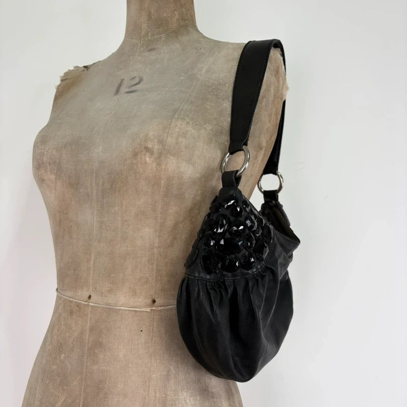 Leather gem studded mini handbag pouch hobo