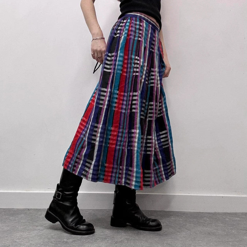 checked tartan pleated maxi skirt