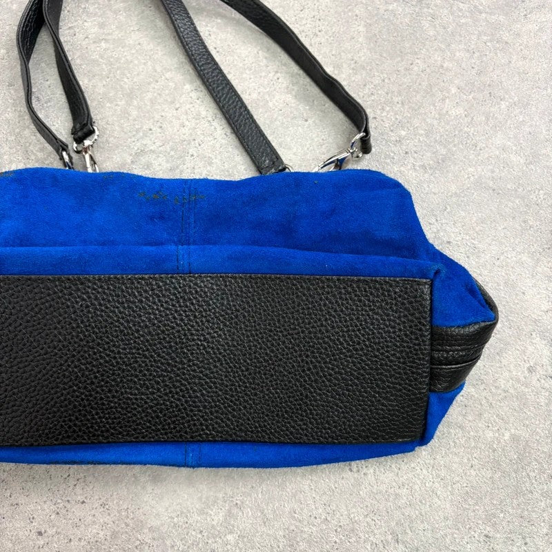 Suede electric blue leather mini eyelet handbag