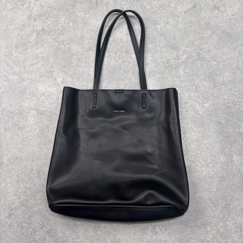black faux leather tote bag