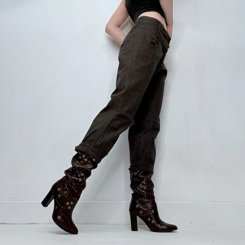 brown pinstripe cuffed straight leg trousers