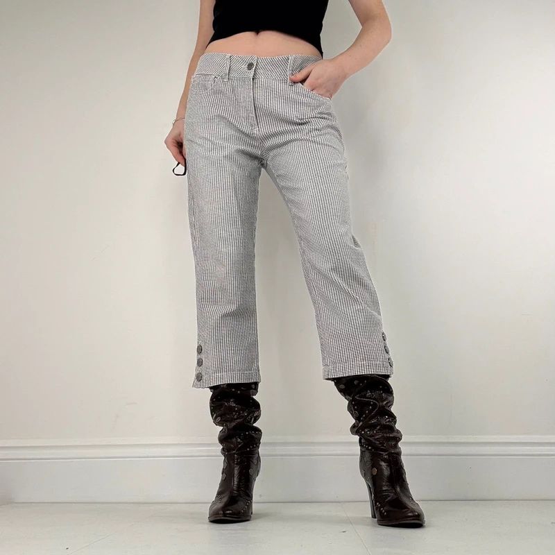 black and white cropped gingham capri trousers
