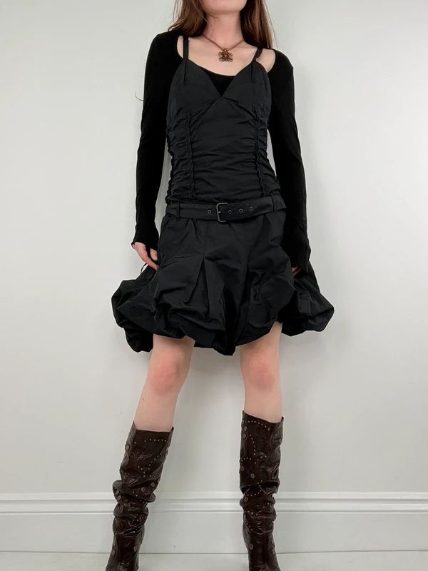 black grunge layered structured IKKS french midi dress