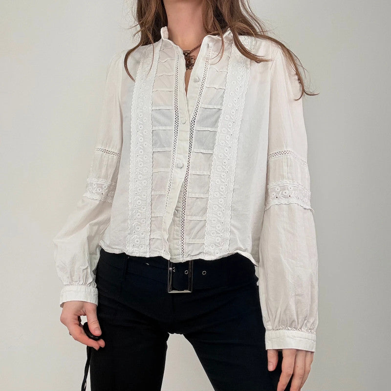 white cotton lace puff shirt