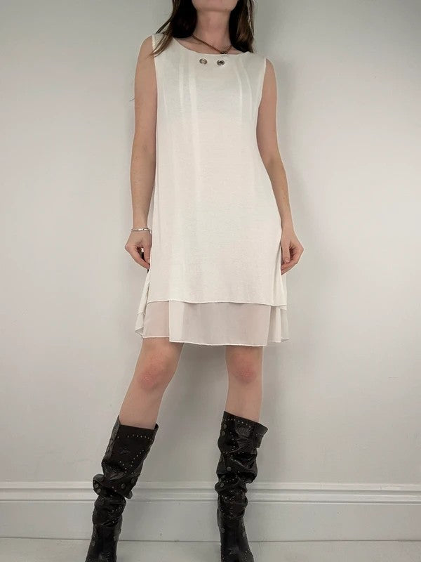 white a-line layered midi dress