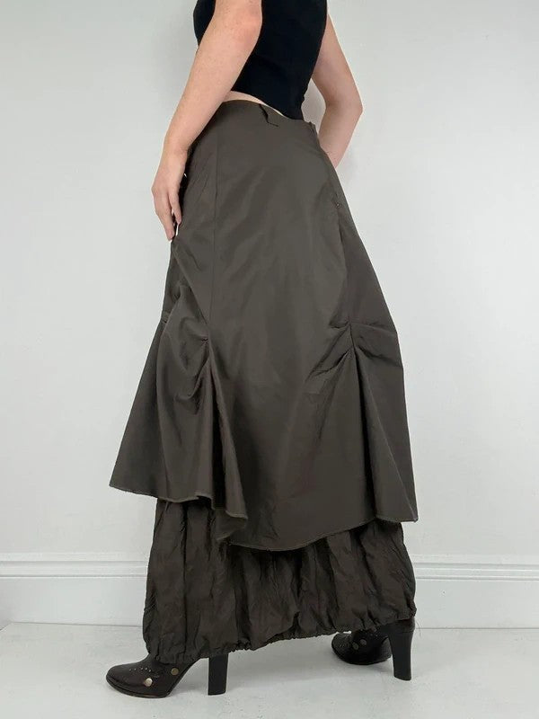 khaki layered tech utility maxi skirt