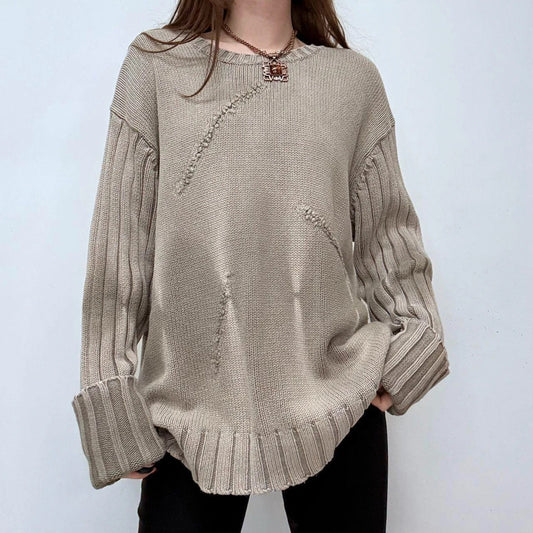 distressed chunky knit khaki rib jumper