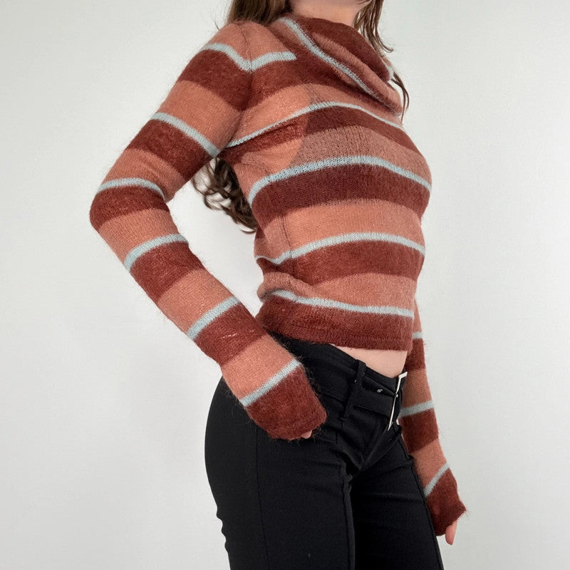 sheer striped brown mohair jumper