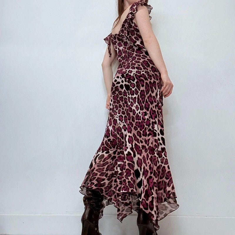 bias cut flutter leopard print dress