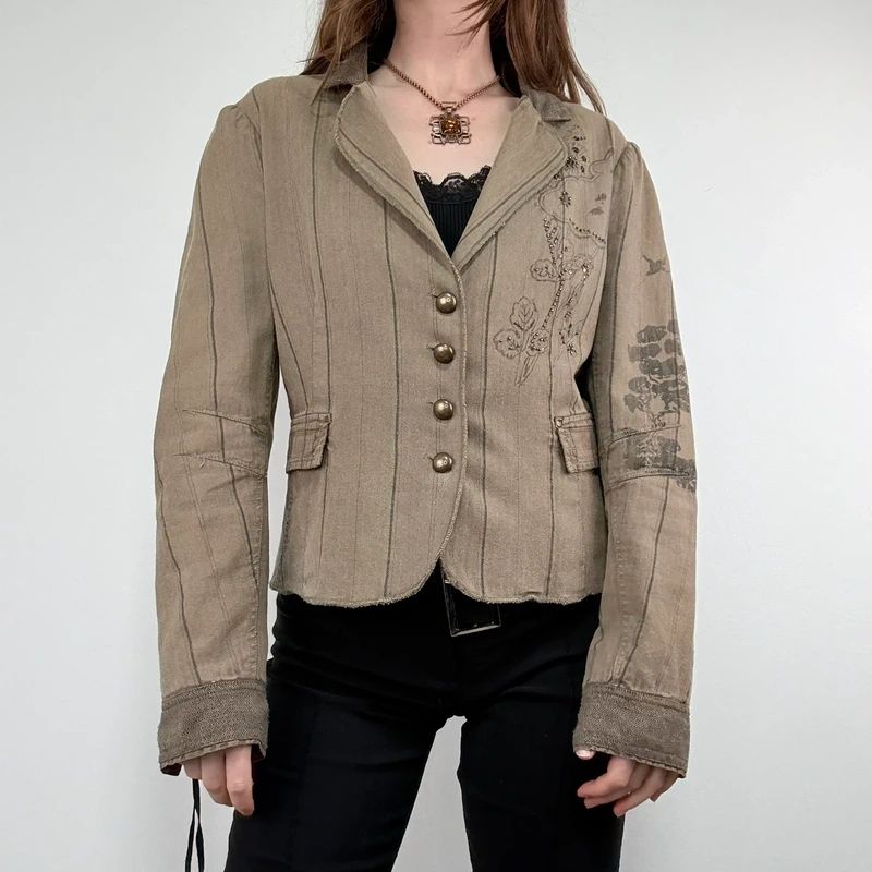 khaki tweed pinstripe fitted grunge fairy Derhy blazer