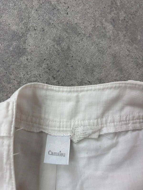 Cargo linen summer flare white trousers