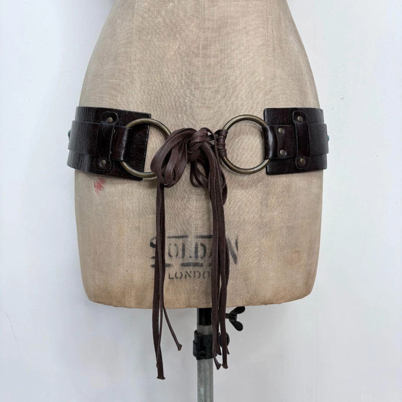 brown leather boho western belt