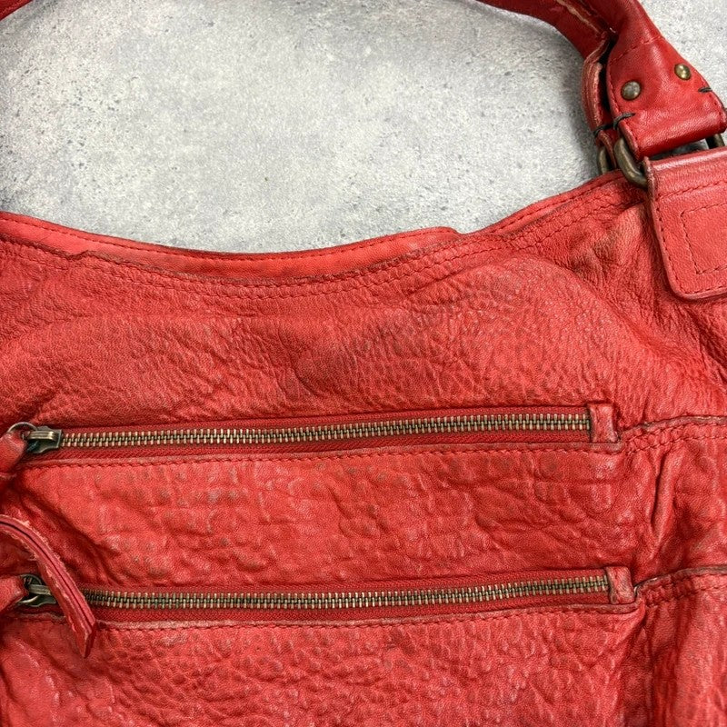 Vintage red leather cargo zipper city handbag