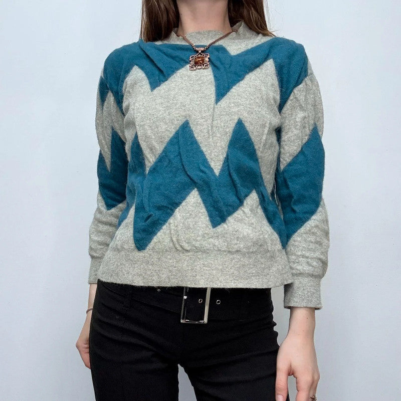 grey structured gathered wool jumper