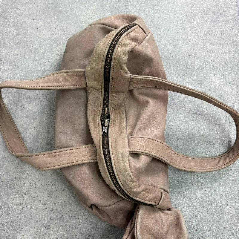 Dusty pink distressed leather cargo slouchy pocket bag