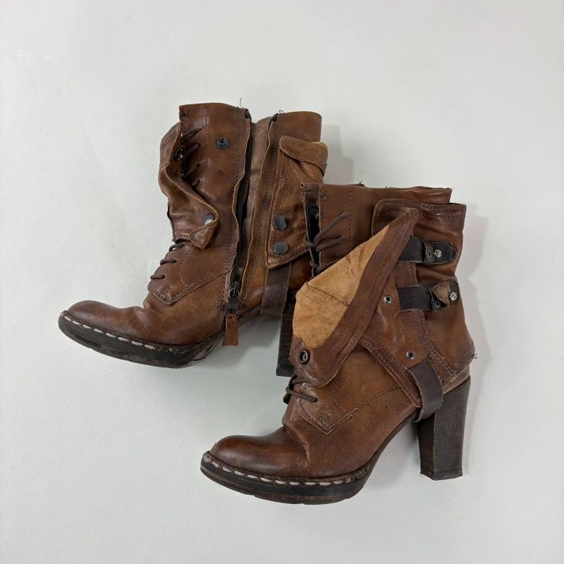tan leather buckle gothic steampunk military boots